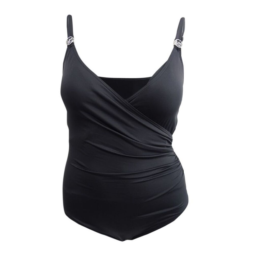MICHAEL Michael Kors Women's Surplice-Neck One-Piece Swimsuit (10, Black)
